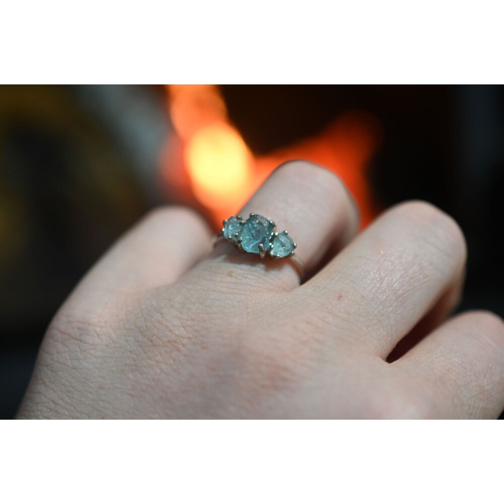 Apatite Engagement Ring, Raw Stone Ring, Organic Gemstone Ring, Rough Stone Ring
